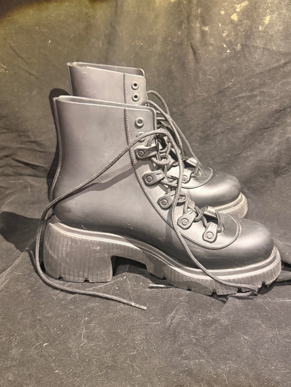 Melissa Women Cosmo Black Rubber Platform Festival Lace Combat Boots sz 9
